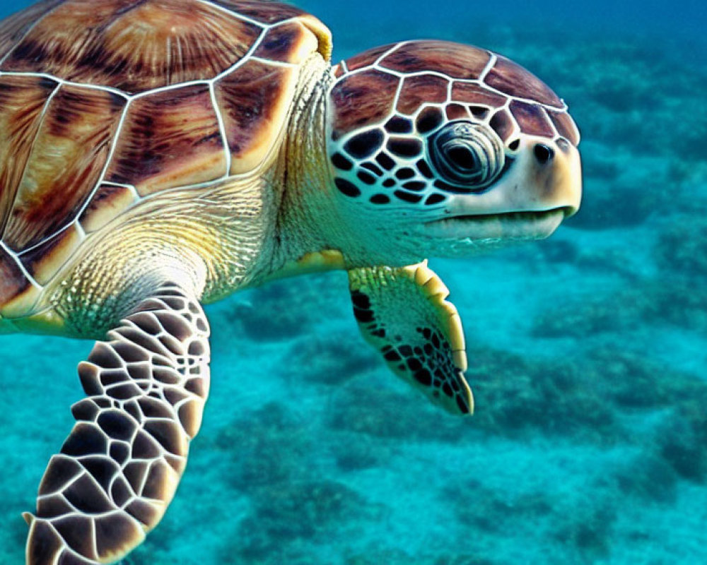 Graceful Sea Turtle Swimming in Clear Blue Ocean Waters