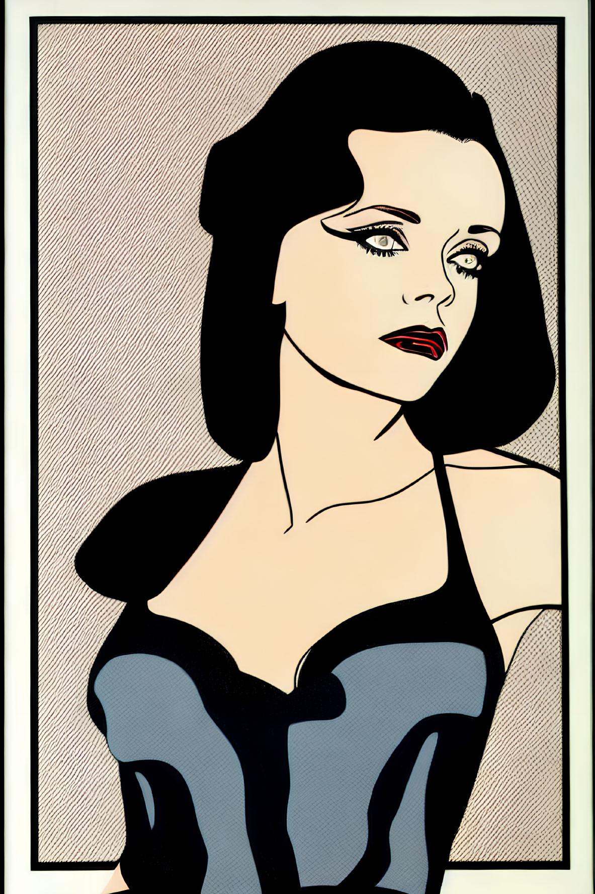 Pop Art Style Illustration of Woman with Dark Hair and Red Lips