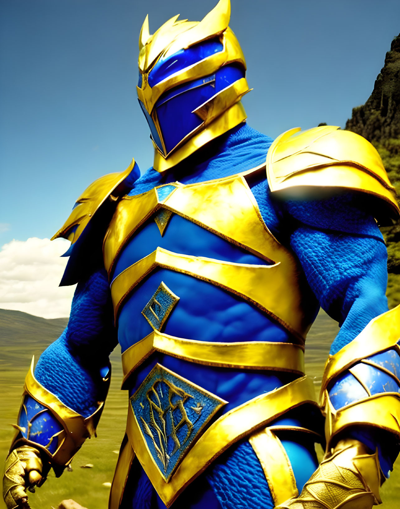 Elaborate Blue and Gold Armor on Heroic Figure