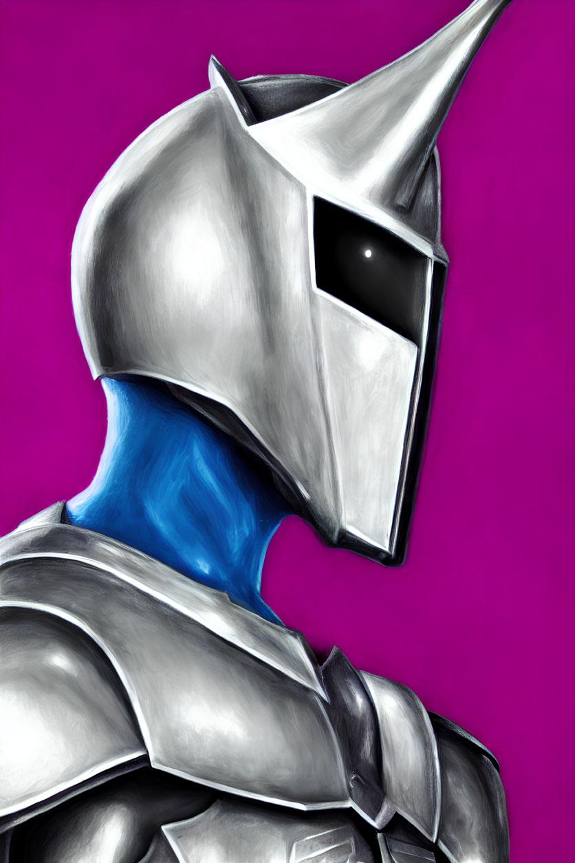 Detailed Illustration: Shiny Silver Knight Armor on Purple Background