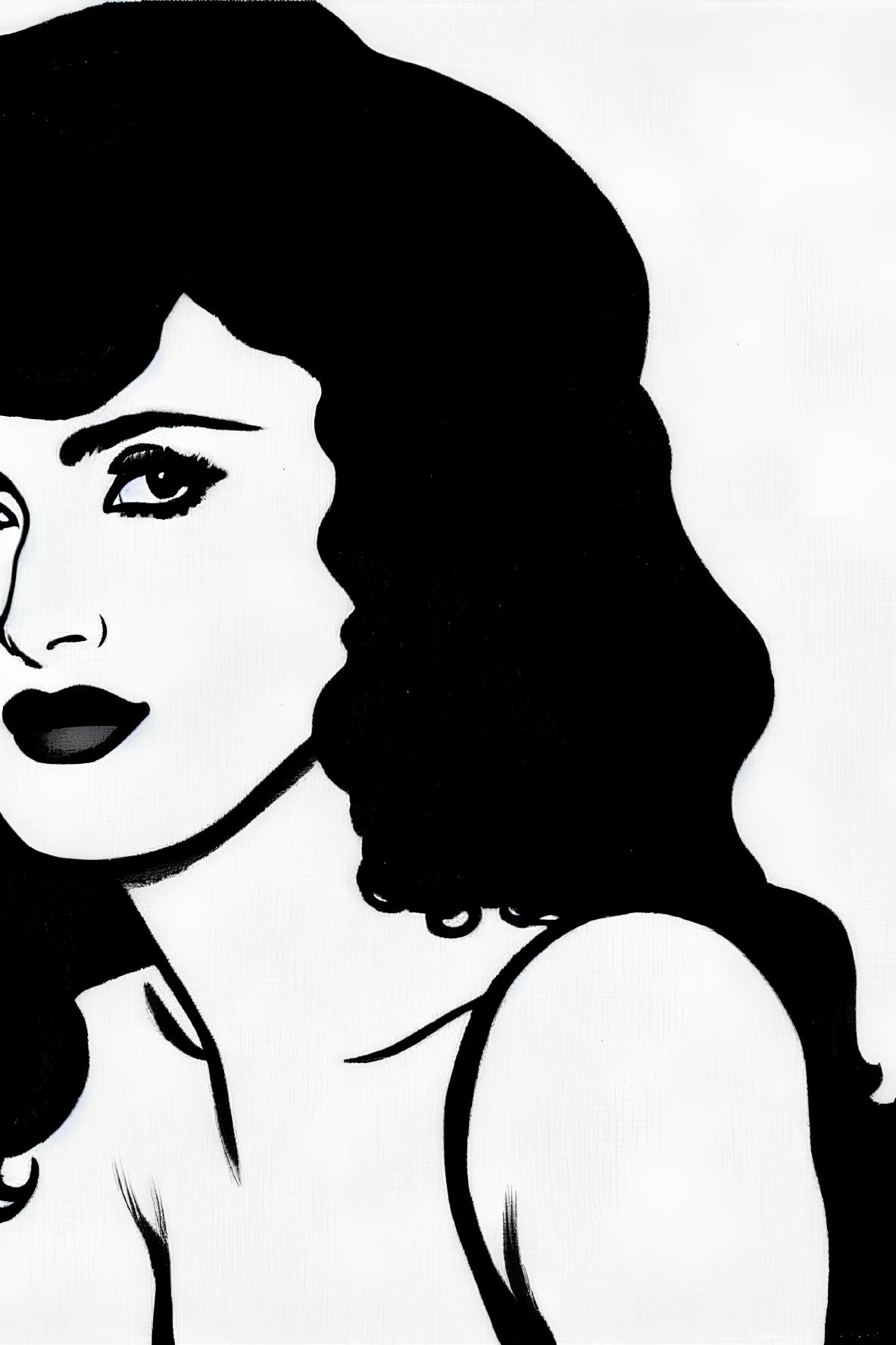 Monochrome illustration of woman with wavy hair and bold lips