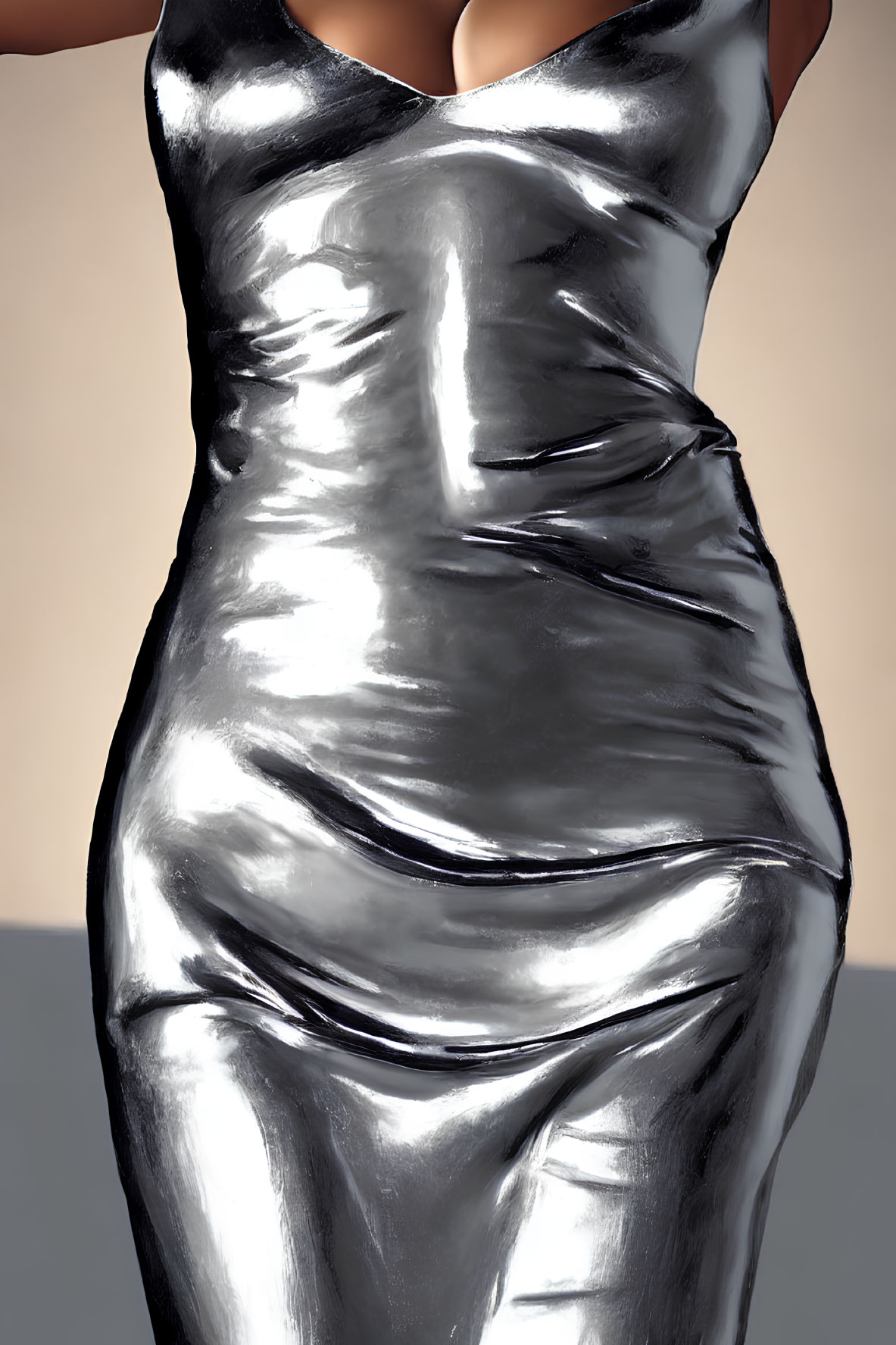 Shimmering silver metallic dress with figure-hugging design