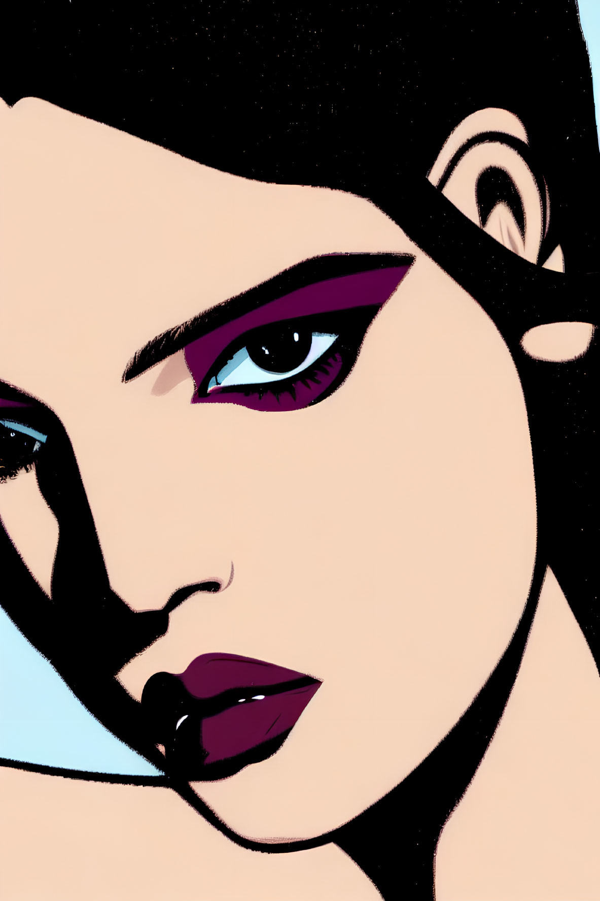 Bold Purple Eyeshadow Woman Illustration on Teal Background