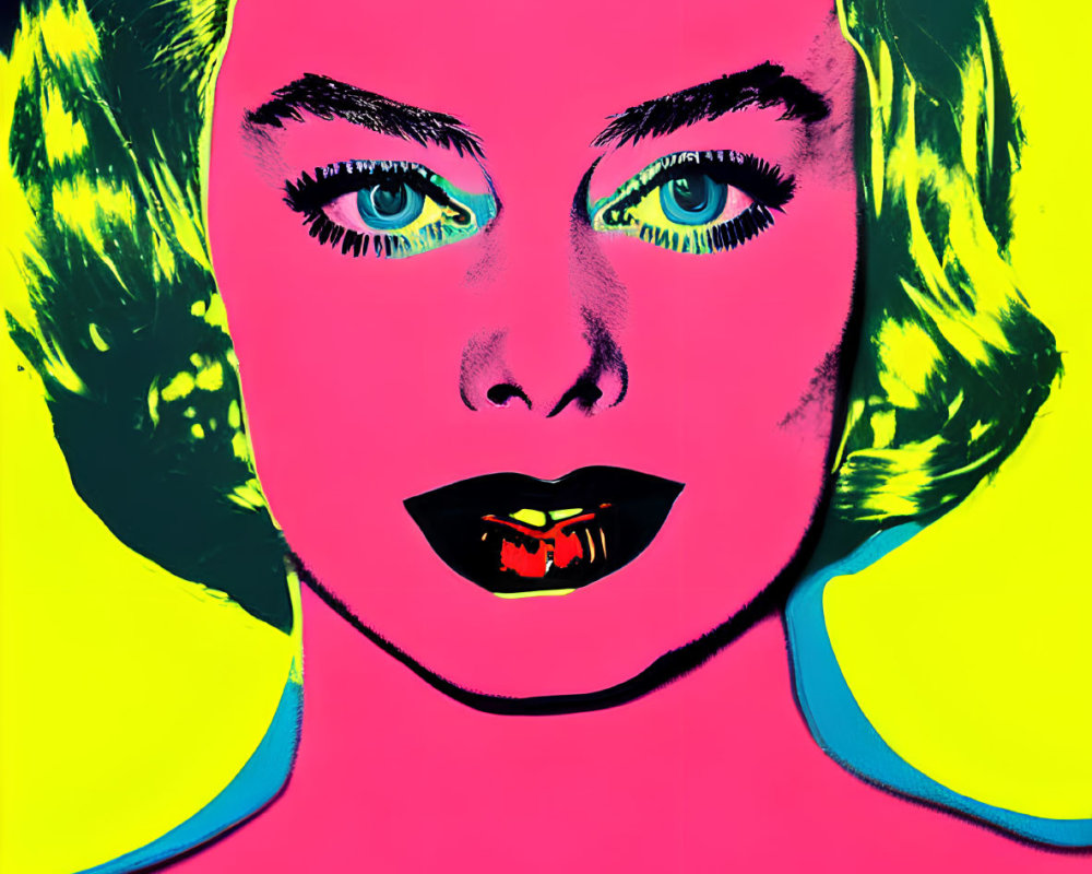 Colorful Pop Art Portrait of Woman with Exaggerated Features