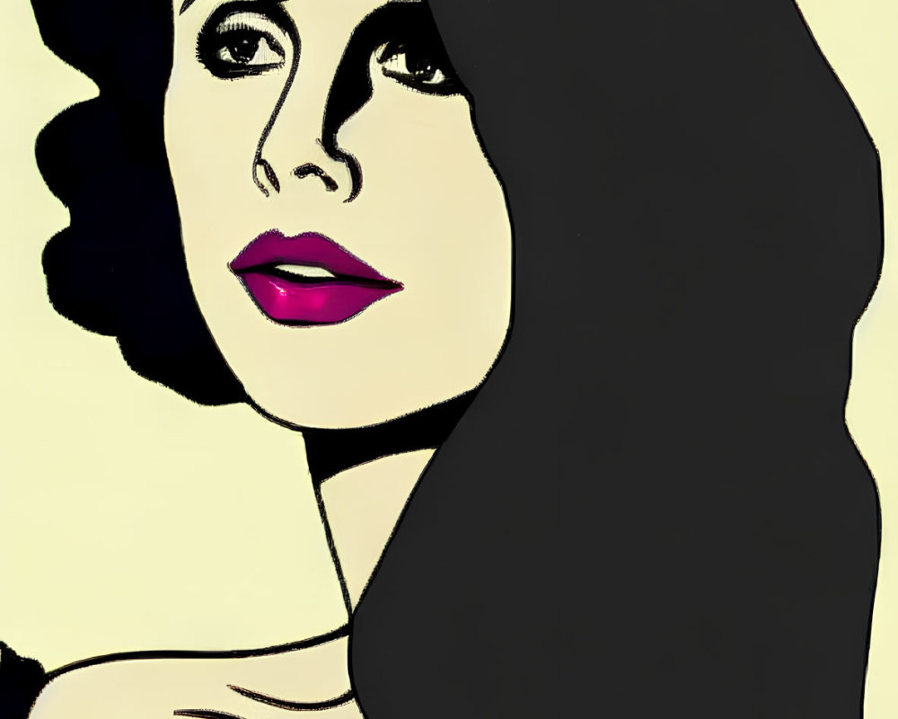 Dark-haired woman with pink lips in pop art style
