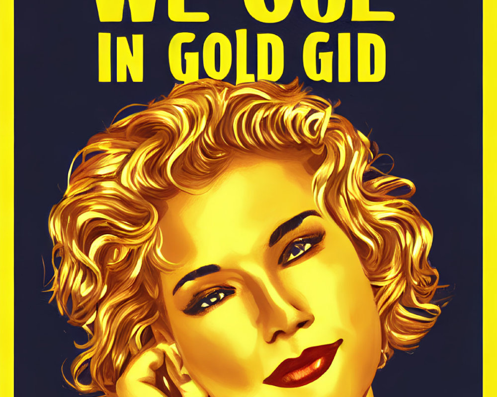 Blonde Woman Portrait in Vintage Style Poster with Stylized Text on Yellow Background