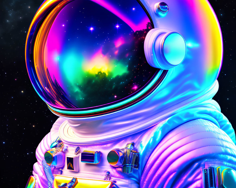 Colorful Astronaut Digital Artwork in Starry Space