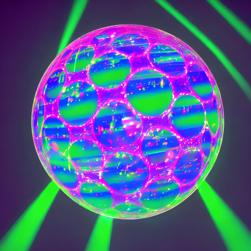 Colorful Neon Bubble with Tessellated Surface Pattern and Green Illumination