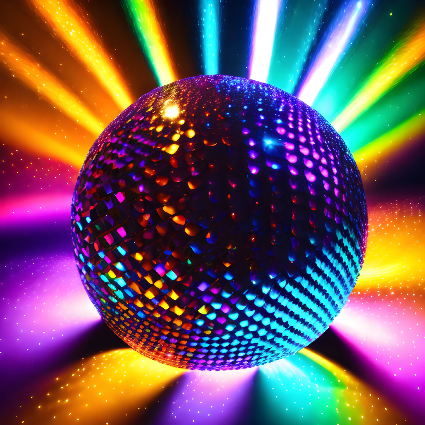 Colorful Disco Ball Shining on Multicolored Background
