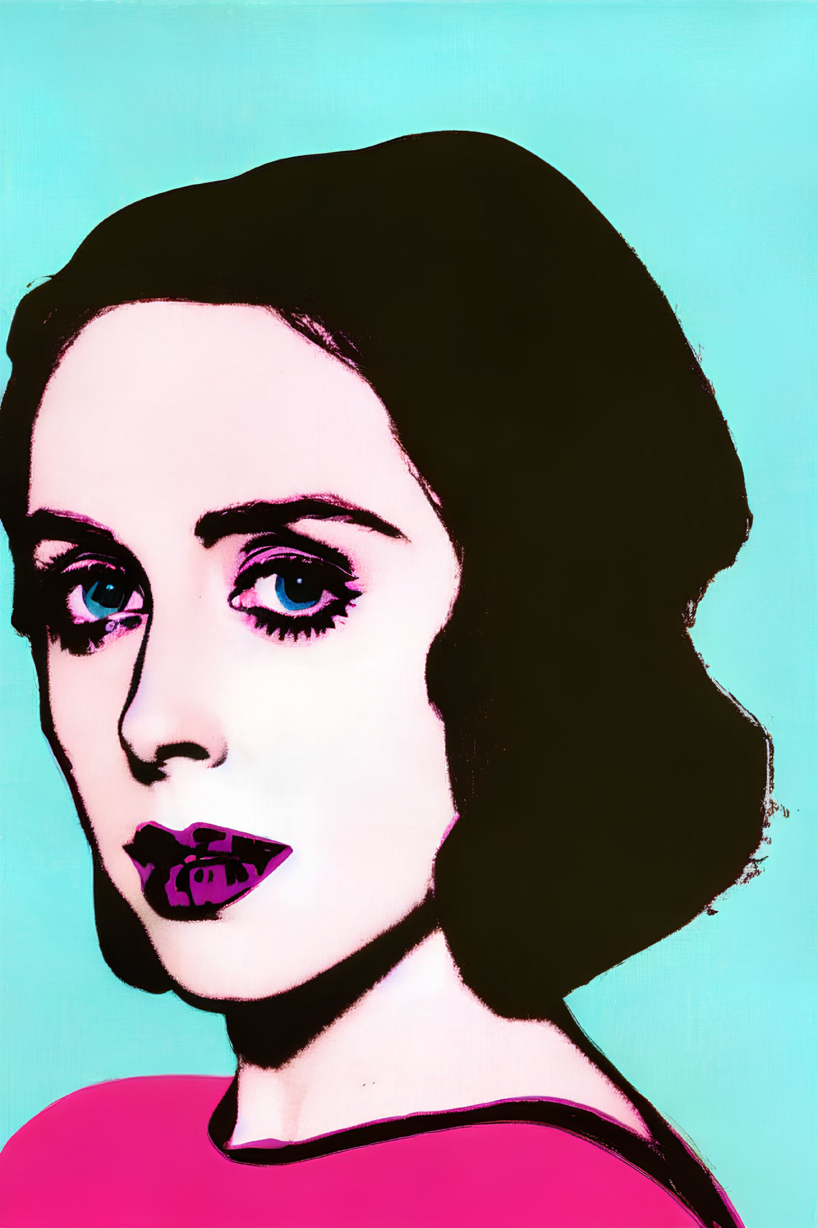 Vibrant pop art portrait of a woman with striking eyes and lips