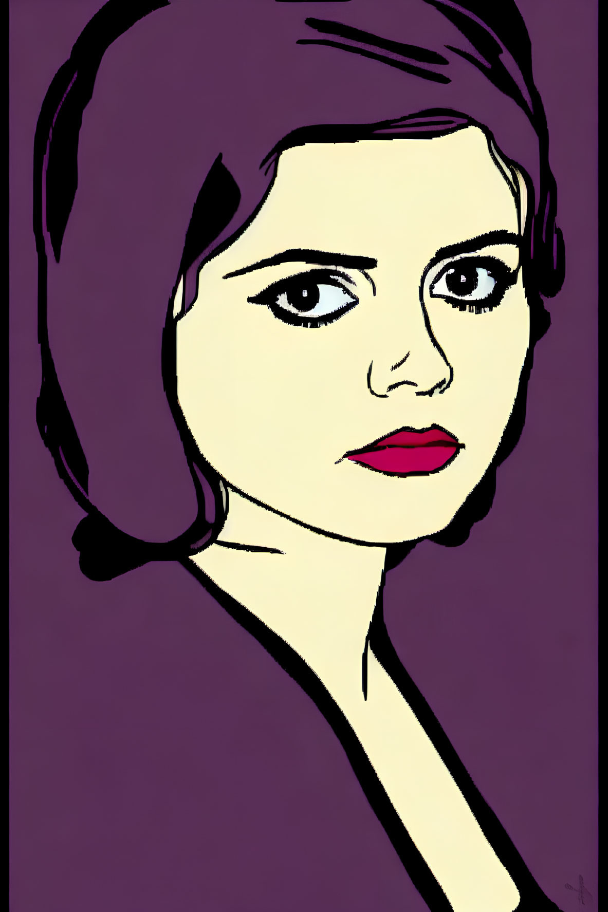 Portrait of Woman with Dark Hair and Bold Eyes on Purple Background