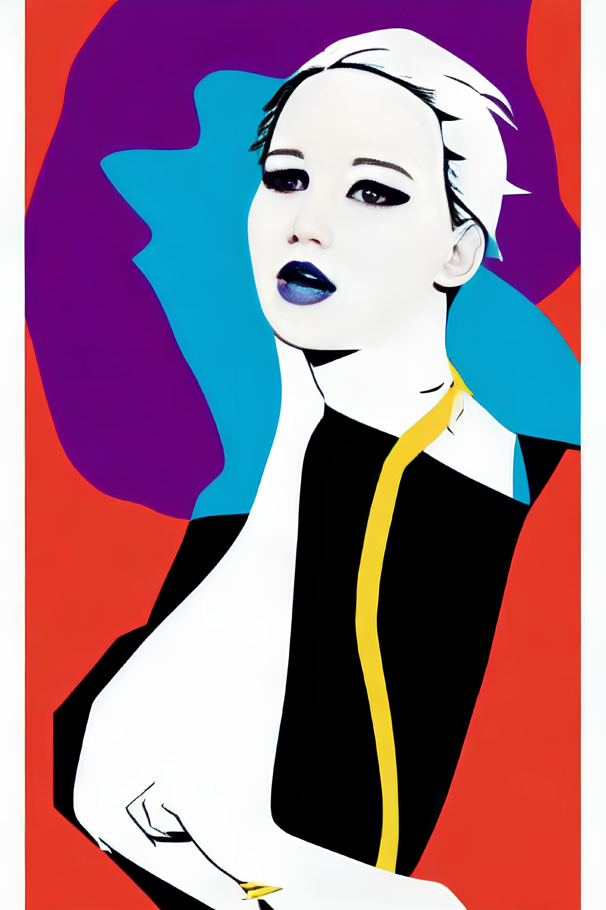Colorful Pop Art Portrait of Woman with White Hair and Blue Lips