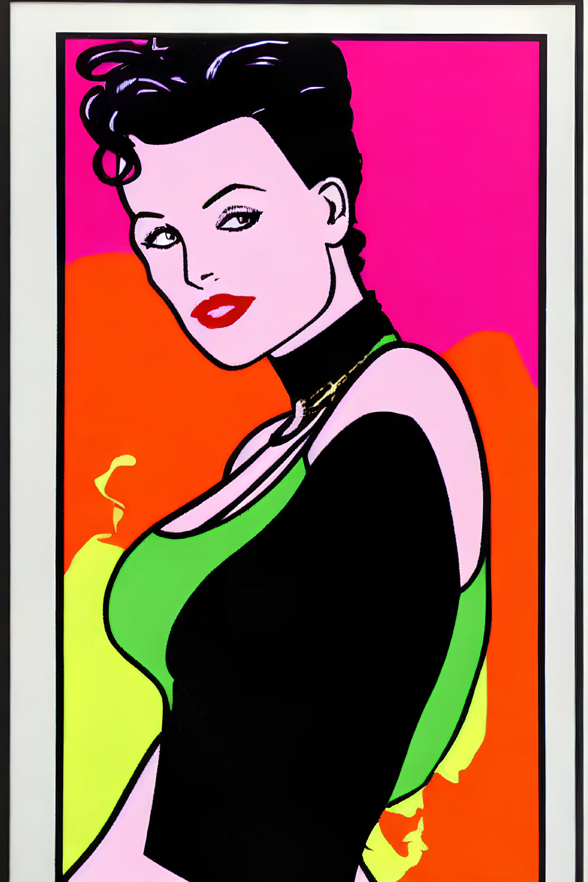 Colorful Pop Art Style Portrait of Woman with Bold Outlines