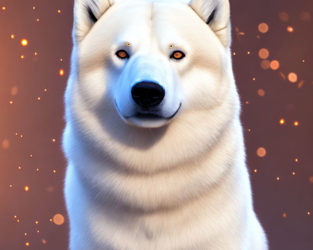White Polar Bear with Orange Eyes on Warm-toned Background