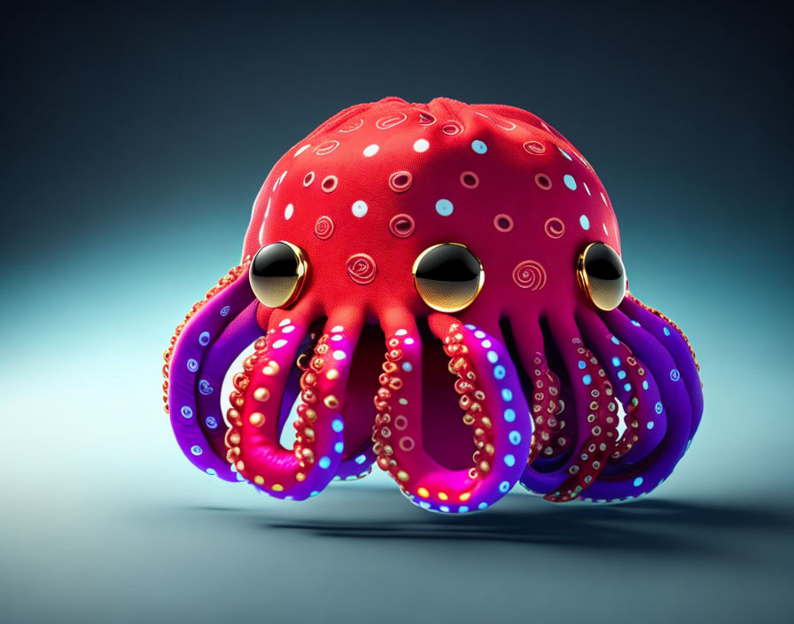 Colorful Octopus Artwork: Red Body, Purple Tentacles, Expressive Eyes