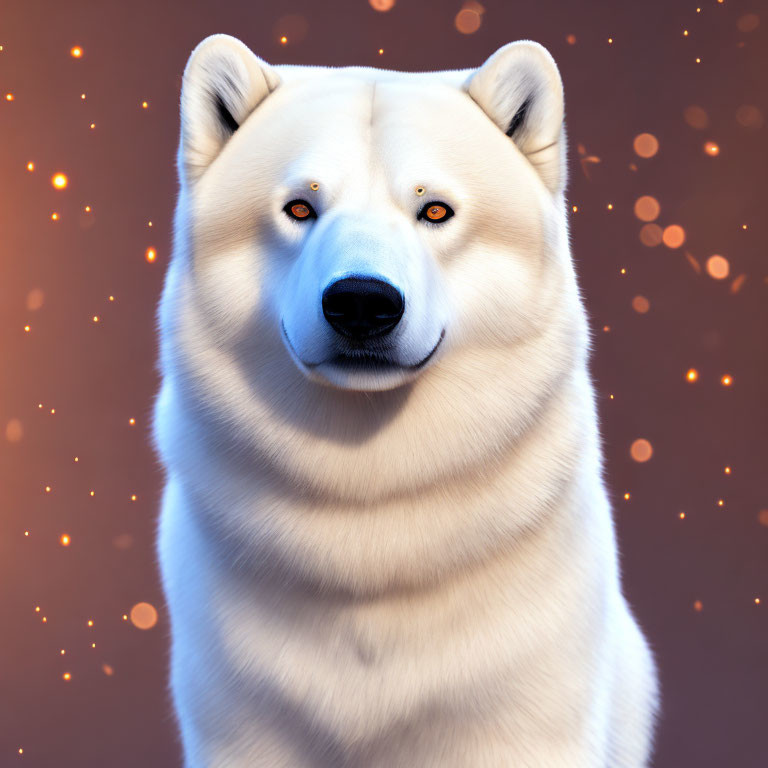 White Polar Bear with Orange Eyes on Warm-toned Background