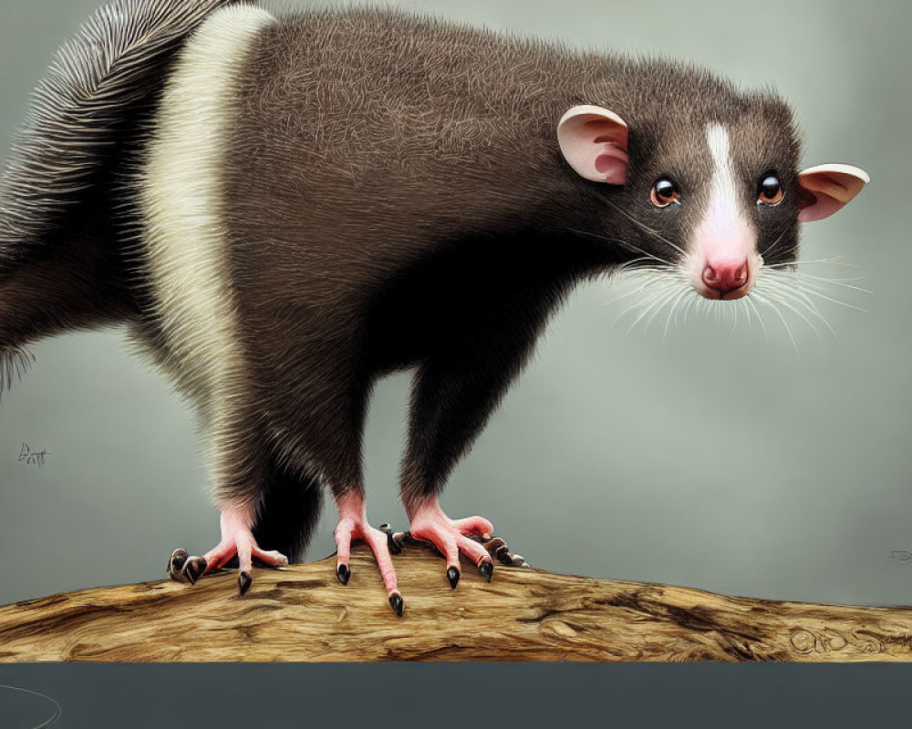 Detailed Digital Artwork: Possum on Wooden Log