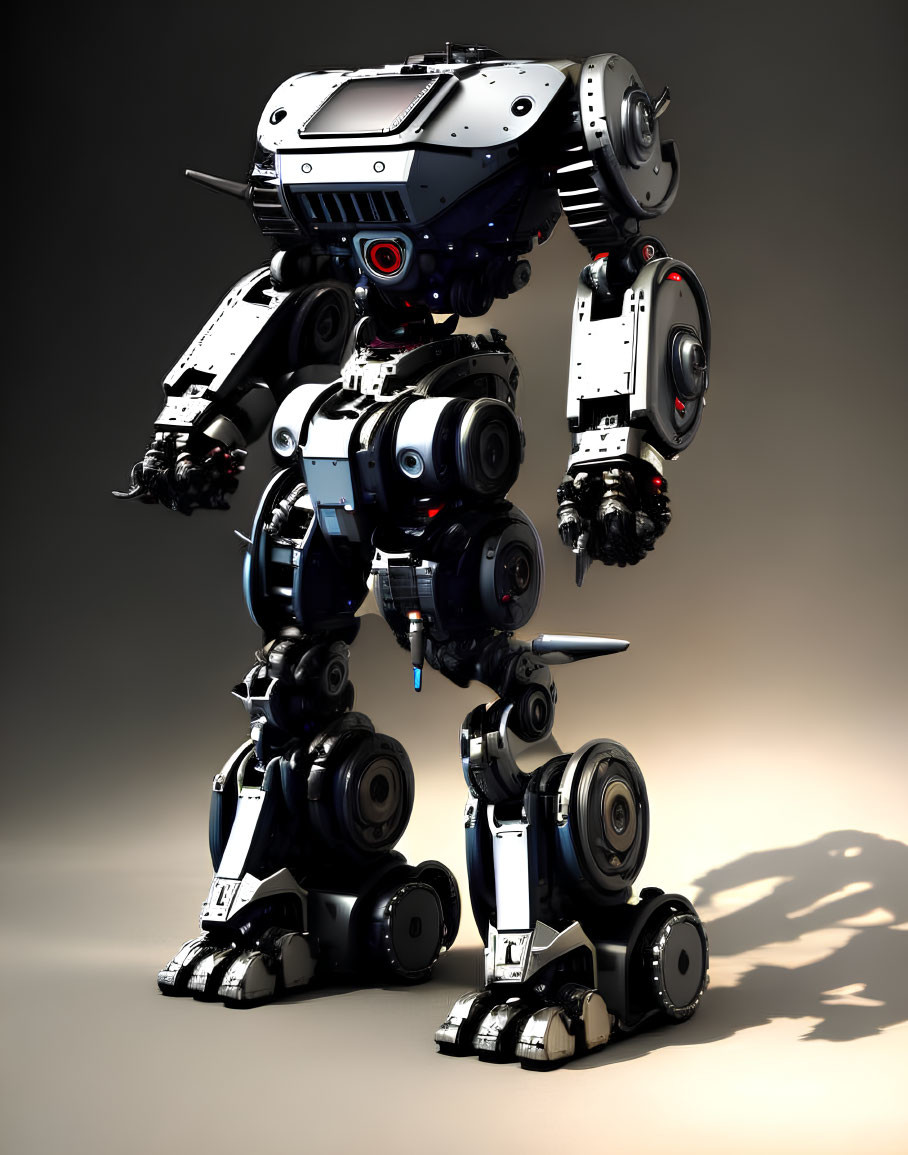Detailed Bipedal Robot with Articulated Joints and Red Eye