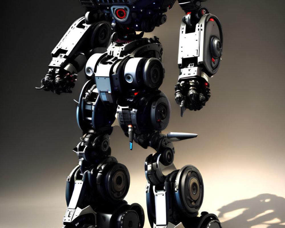 Detailed Bipedal Robot with Articulated Joints and Red Eye