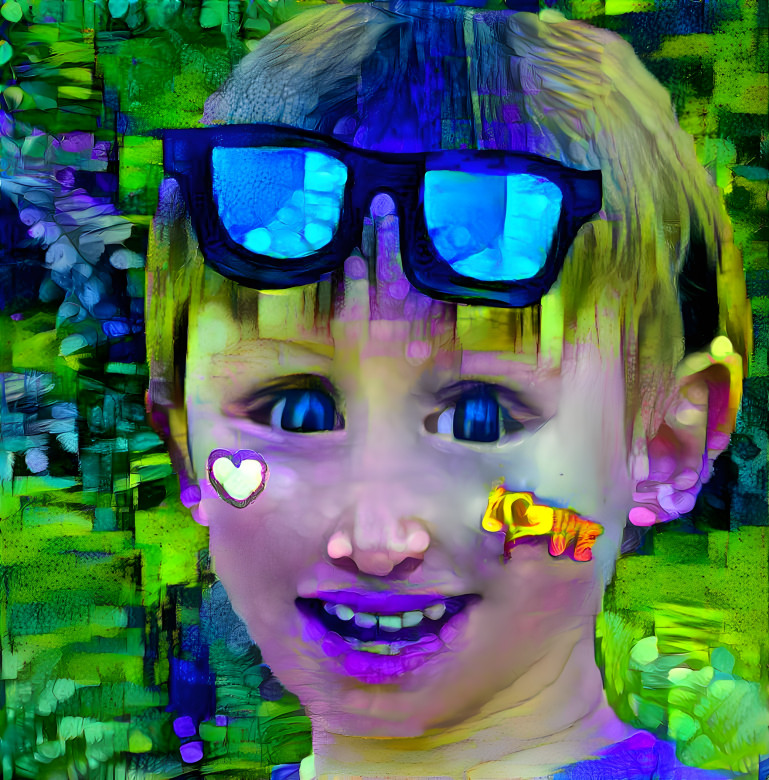 sunglasses kid in a dim neon lighting