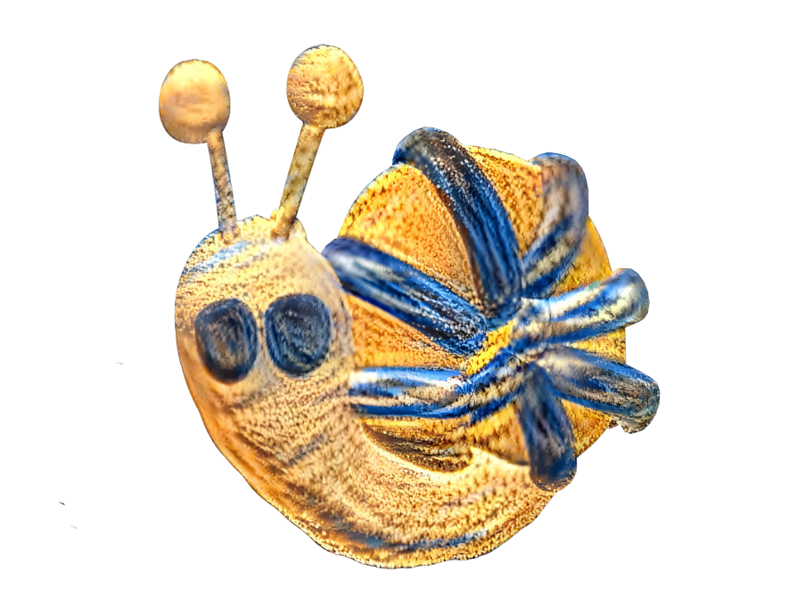 yellow snail in a blue and gold knit pattern