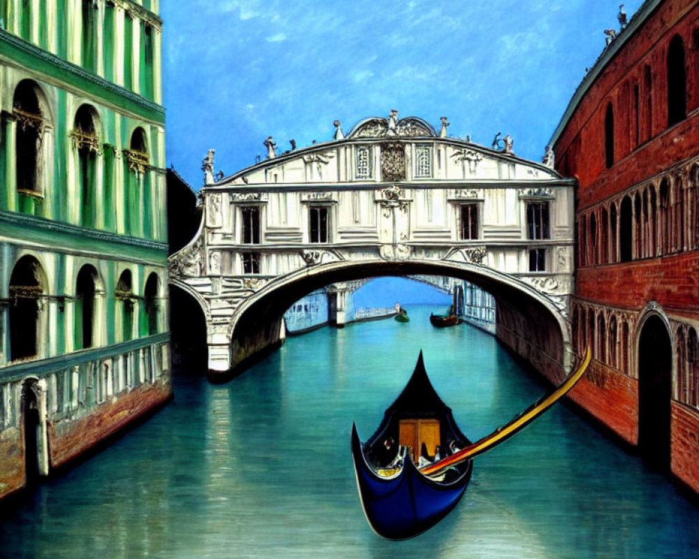 Colorful Venice Gondola Painting with Rialto Bridge