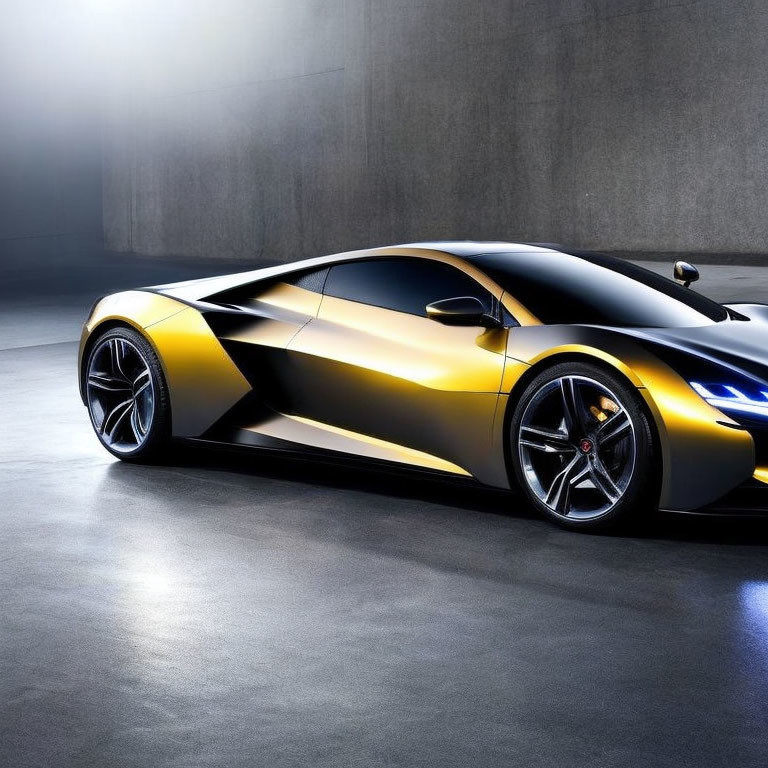 Metallic Gold and Black Sports Car with Aerodynamic Design and Modern Wheels