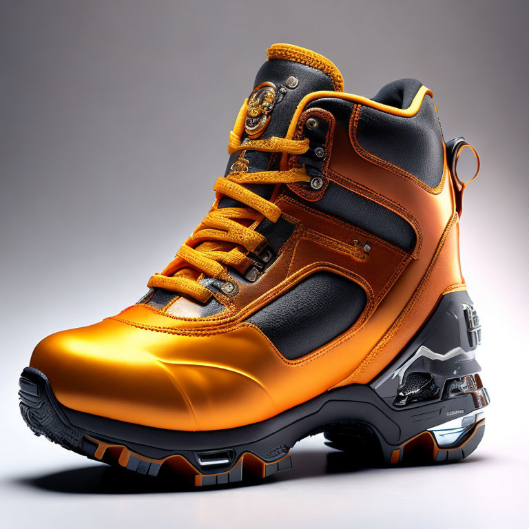 Orange Hiking Boot with Robust Design and Heavy-Duty Sole
