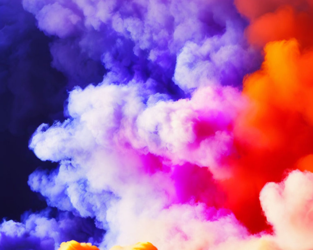 Colorful Smoke Clouds Blend in Red, Purple, Blue, and Yellow