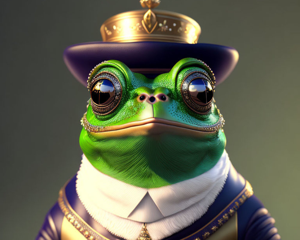 Digitally created frog in regal uniform with hat and medals