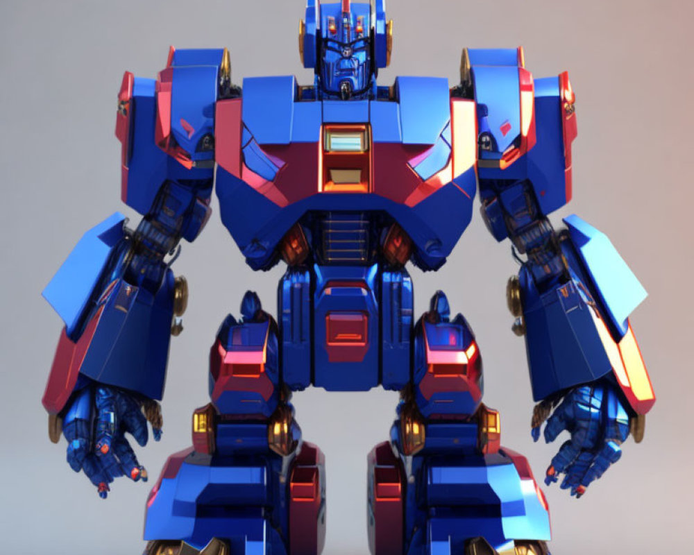 Blue and Red Robot with Gold Accents Resembling Optimus Prime