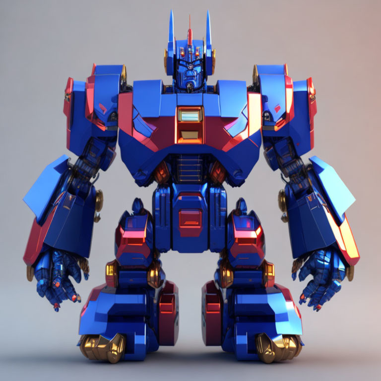 Blue and Red Robot with Gold Accents Resembling Optimus Prime