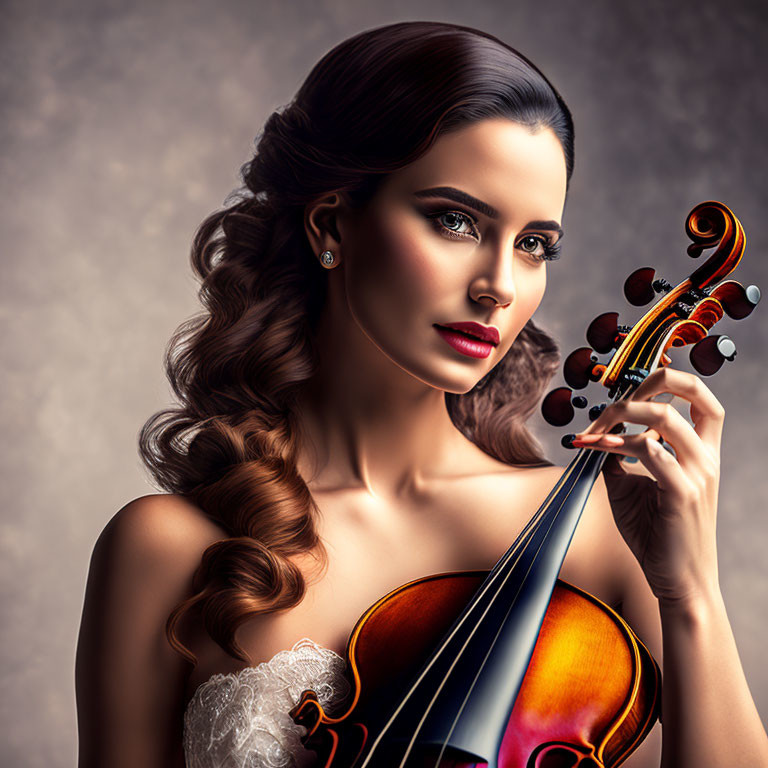 Sophisticated woman with violin showcasing artistic passion