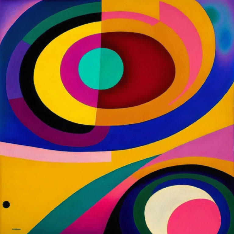 Colorful Abstract Painting with Vibrant Circles and Curves