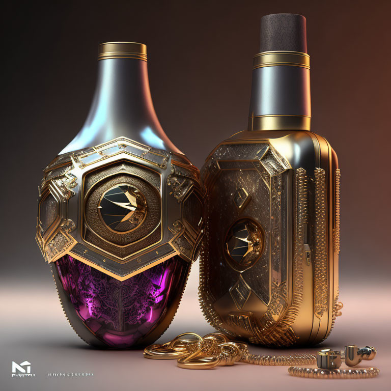 Ornate Steampunk-Inspired Perfume Bottles with Metallic Details