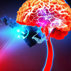 Vibrant human brain with padlock and keys on colorful backdrop