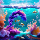 Vibrant pink and purple spiral wave in surreal ocean scene