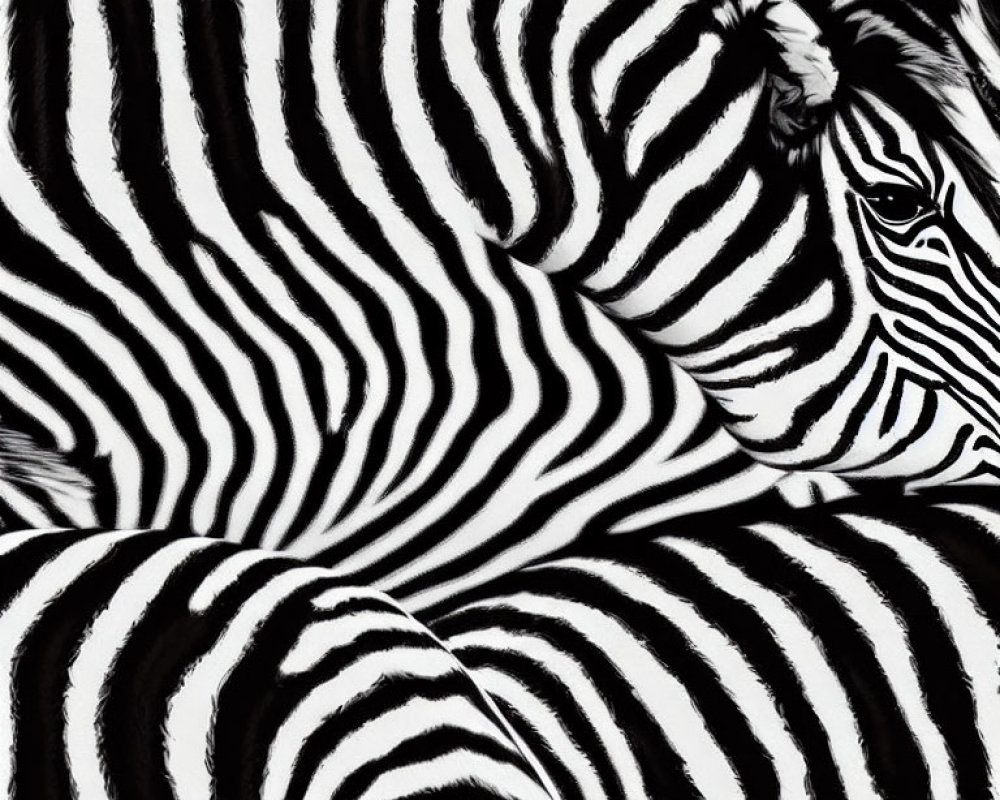 Detailed view of zebra's black and white stripes contrast