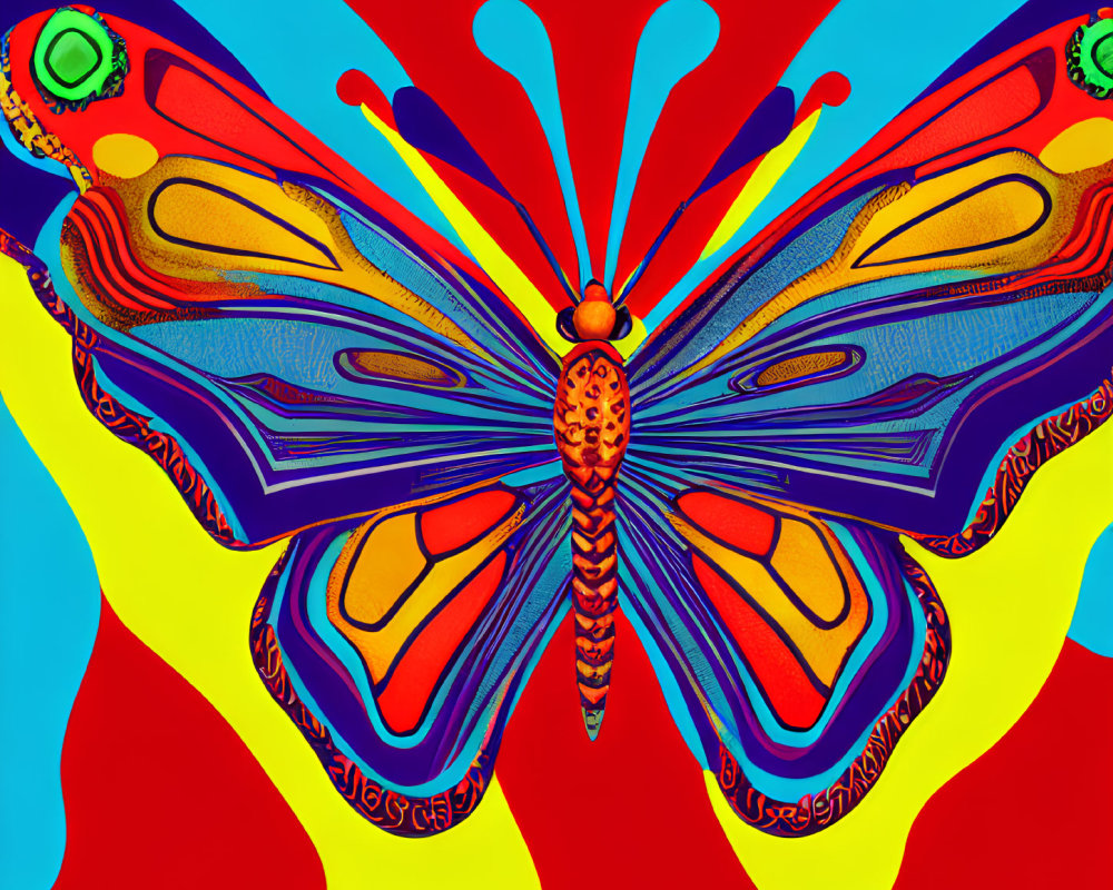 Colorful Psychedelic Butterfly Illustration on Bright Background