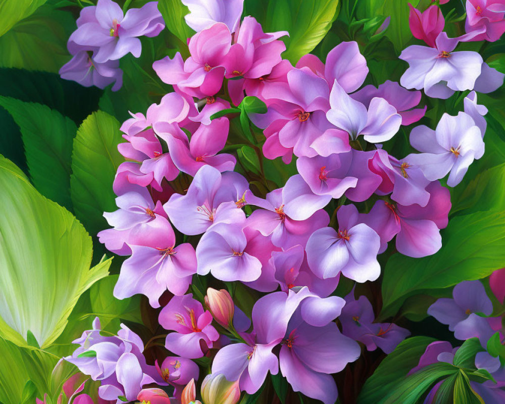 Colorful Cluster of Pink and Purple Flowers with Delicate Petals