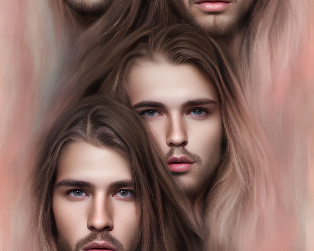 Collection of Four Portraits Depicting Man with Long Hair and Beard