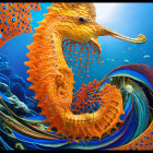 Colorful Seahorse Artwork with Ornate Patterns in Vibrant Orange Hues