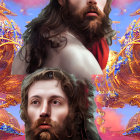 Collection of Four Portraits Depicting Man with Long Hair and Beard