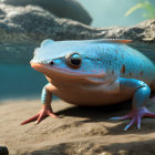 Colorful Blue Frog with Pink Limbs on Submerged Rock