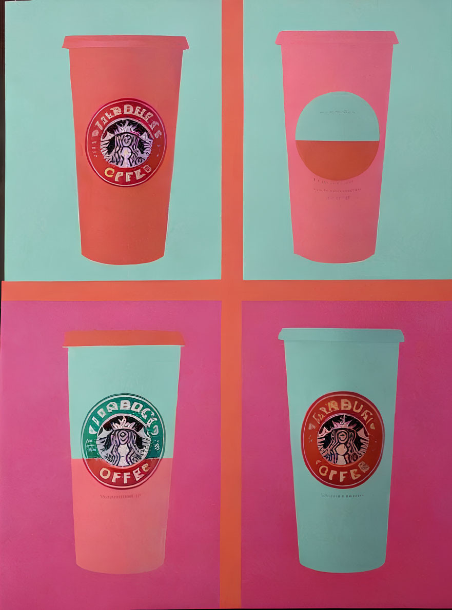 Visual representation of Starbucks cup being emptied in four colorful panels