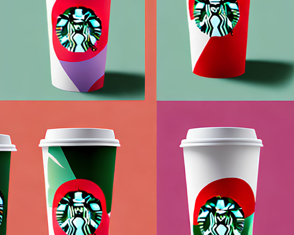 Colorful Holiday Starbucks Cups on Dual-toned Backgrounds