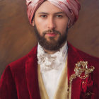 Man with Beard in Red Velvet Jacket & Turban Portrait