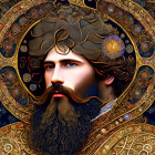 Ornate Portrait of Bearded Man on Decorative Background