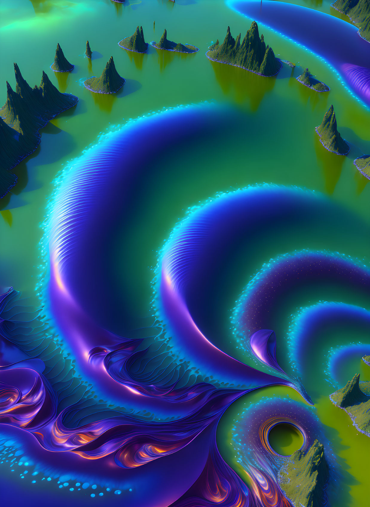 Swirling Blue and Green Patterns in Digital Art Piece