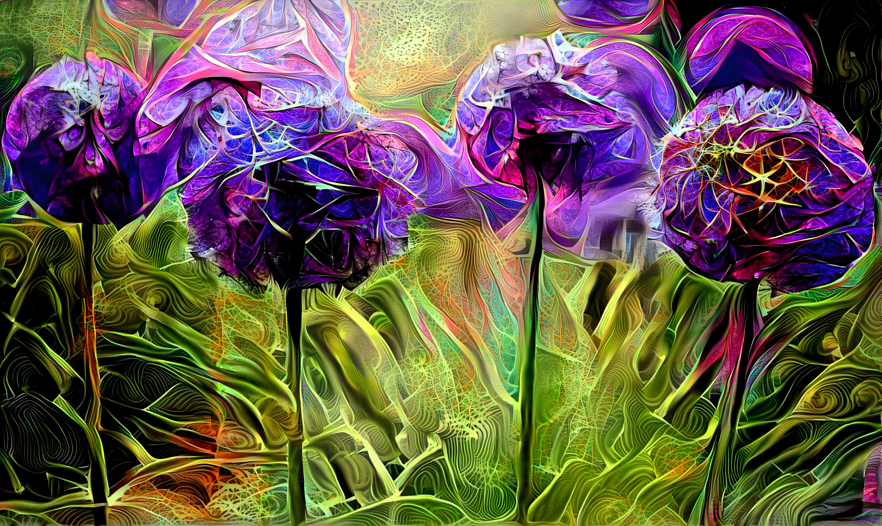 Purple Flowers with Green Fire